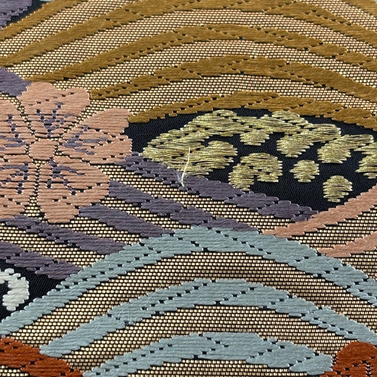 袋帯 秀品 青海波桜花文 波 桜 箔 唐織 金茶 六通 正絹｜中古・古着