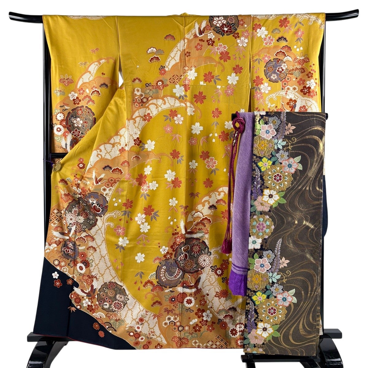 美品】 振袖 身丈161.5cm 裄丈66cm M 袷 袋帯フルセット 鈴乃屋 桜