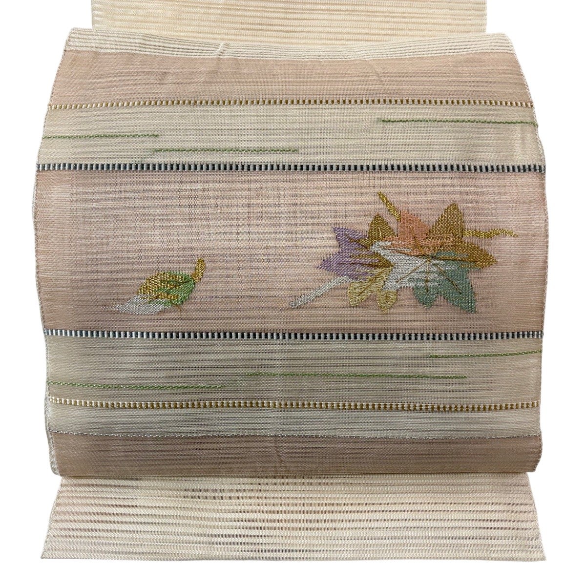 名古屋帯 秀品 夏帯 絽 八寸名古屋帯 波 金銀糸 薄オレンジ 正絹｜中古