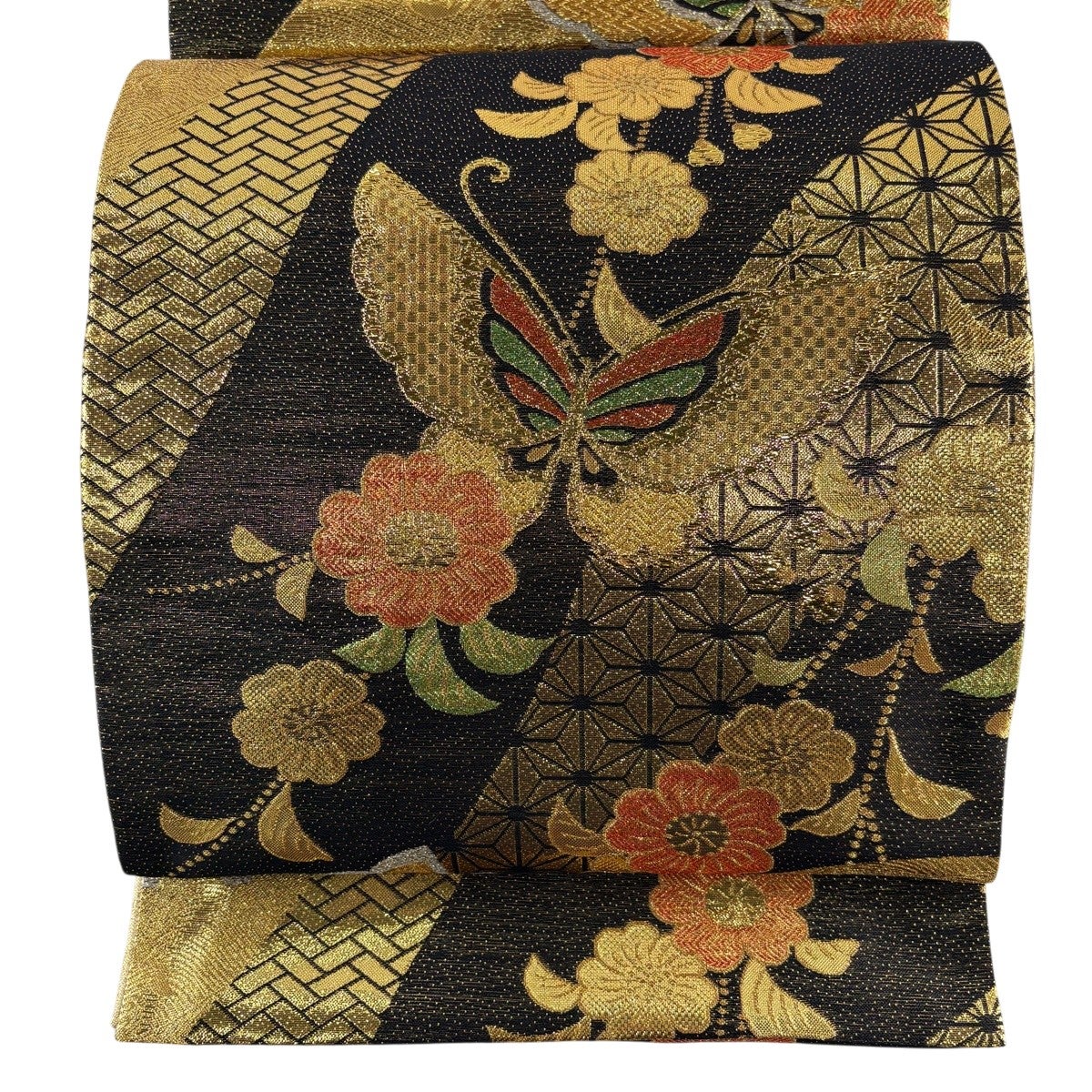 美品】 袋帯 秀品 桜 鳳凰 金糸 箔 墨色 六通 正絹｜中古・古着