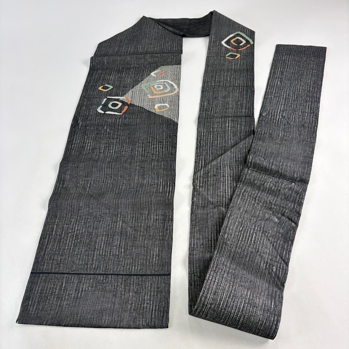 50%OFF 名古屋帯 秀品 夏帯 幾何学模様 金糸 黒 正絹 K50｜中古・古着