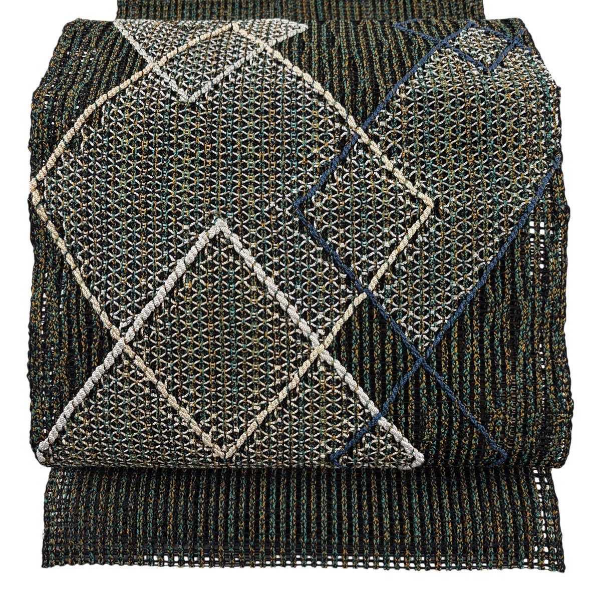 未使用新品　羅　名古屋帯 50%OFF 名古屋帯 秀品 夏帯 羅 八寸名古屋帯 幾何学模様 黒 正絹 K50