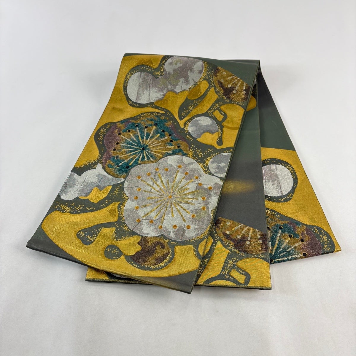 美品】 袋帯 秀品 梅 金銀糸 箔 鶯色 六通 正絹｜中古・古着