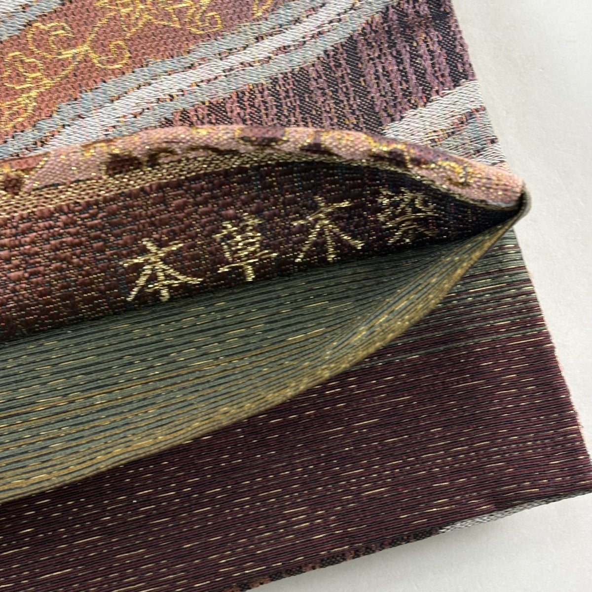 袋帯 色紙に花唐草 波模様 金銀糸 胡粉色 フォーマル O-4289 袋帯 フォーマル 未使用 正絹 京都 西陣 金糸 白グレー 葡萄唐草 名物