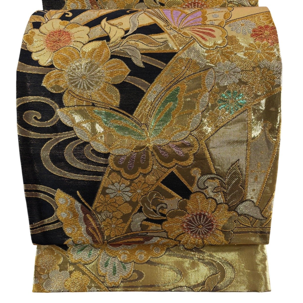 美品】 袋帯 秀品 川島織物 落款あり 関西仕立て 亀甲 花菱 銀糸 箔