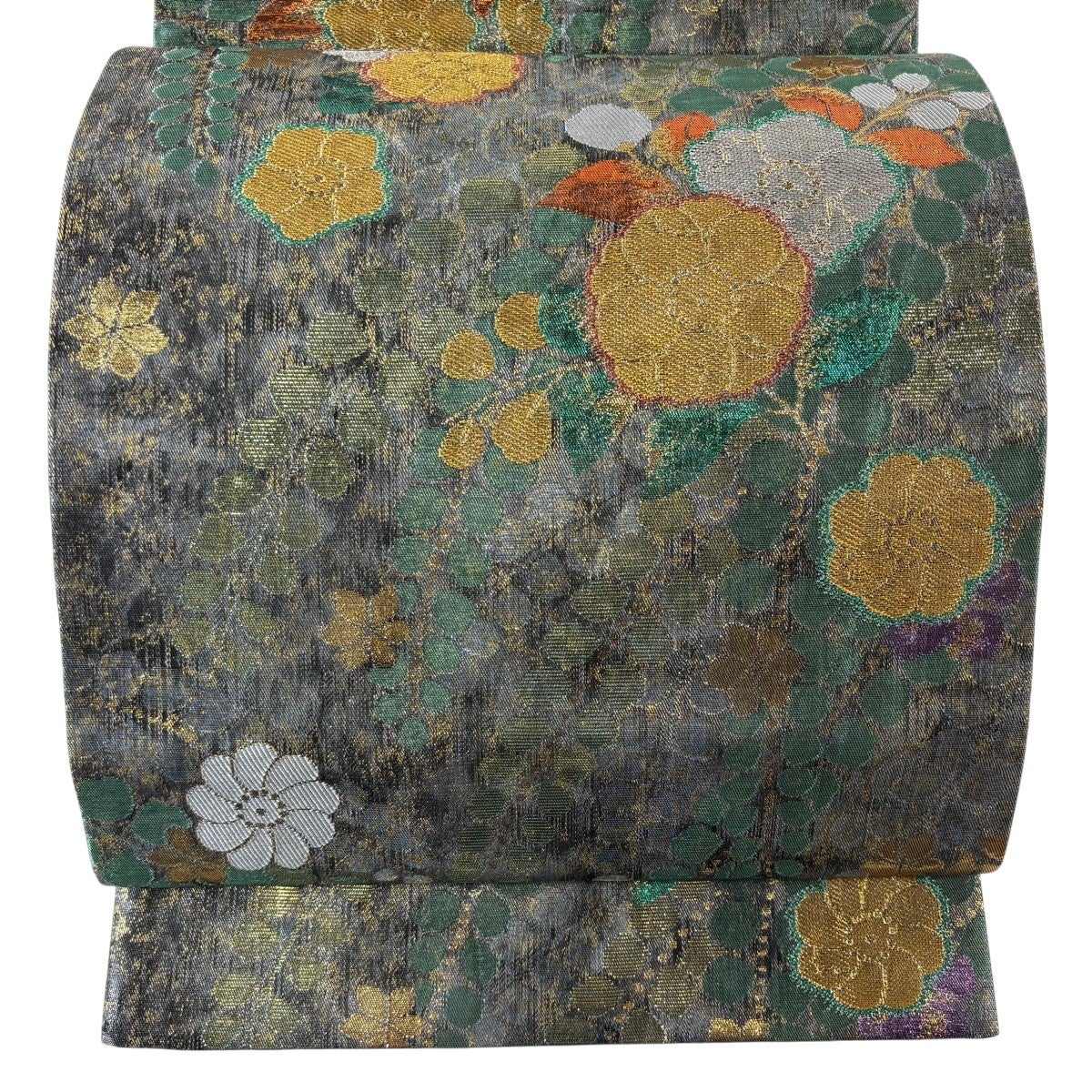 【中古】 袋帯 正絹(金銀糸除く) シルバー系 グリーン系 風景 お洒落 和装 呉服 和服 きもの レディース 女性 中古 袋帯 正絹(金銀糸除く) シルバー系 グリーン系 風景 お洒落 和装