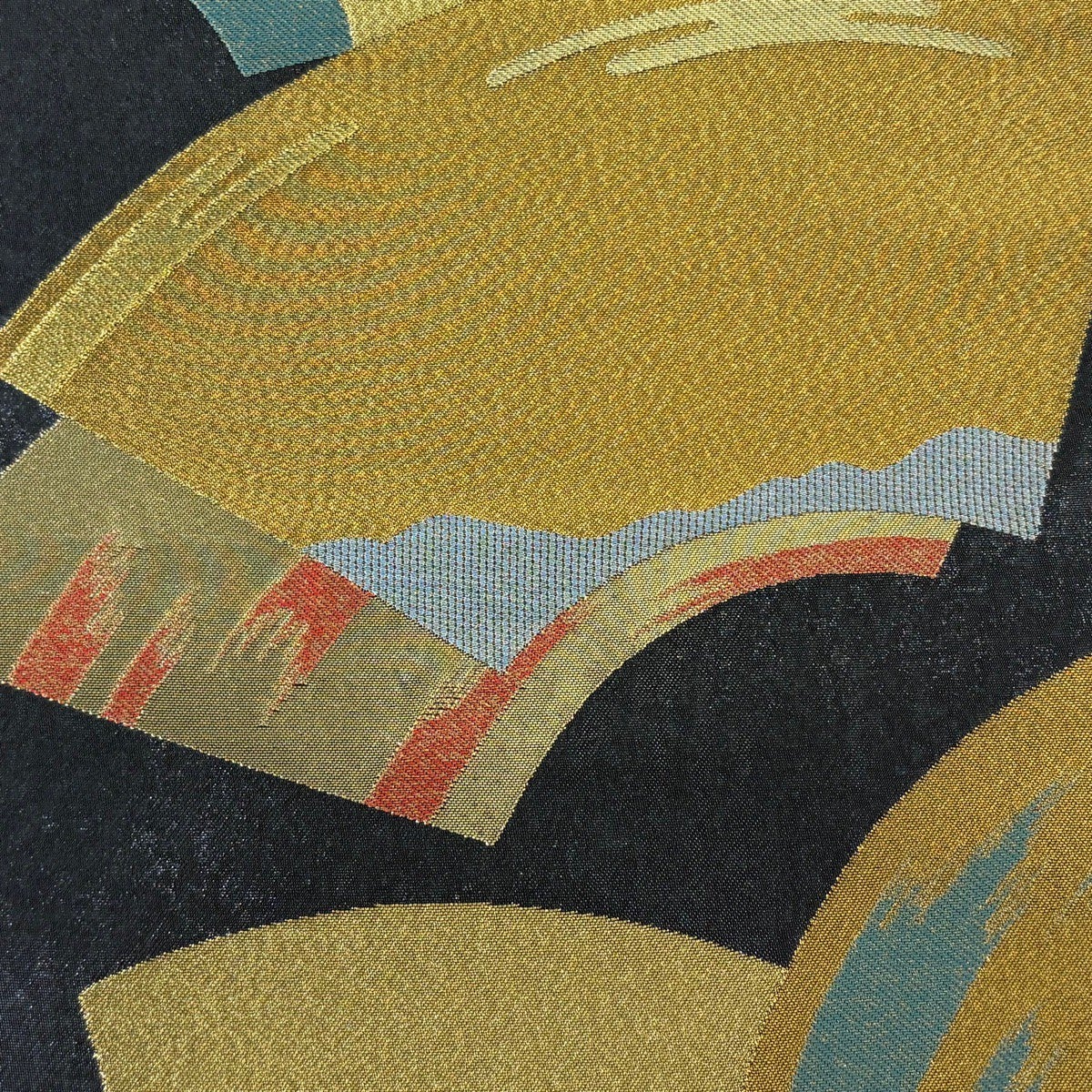 美品】 袋帯 秀品 扇面 霞 金糸 青銅箔 墨色 六通 正絹｜中古・古着