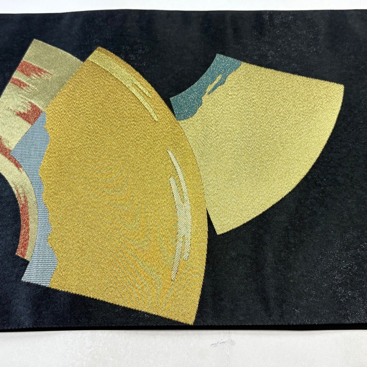 美品】 袋帯 秀品 扇面 霞 金糸 青銅箔 墨色 六通 正絹｜中古・古着