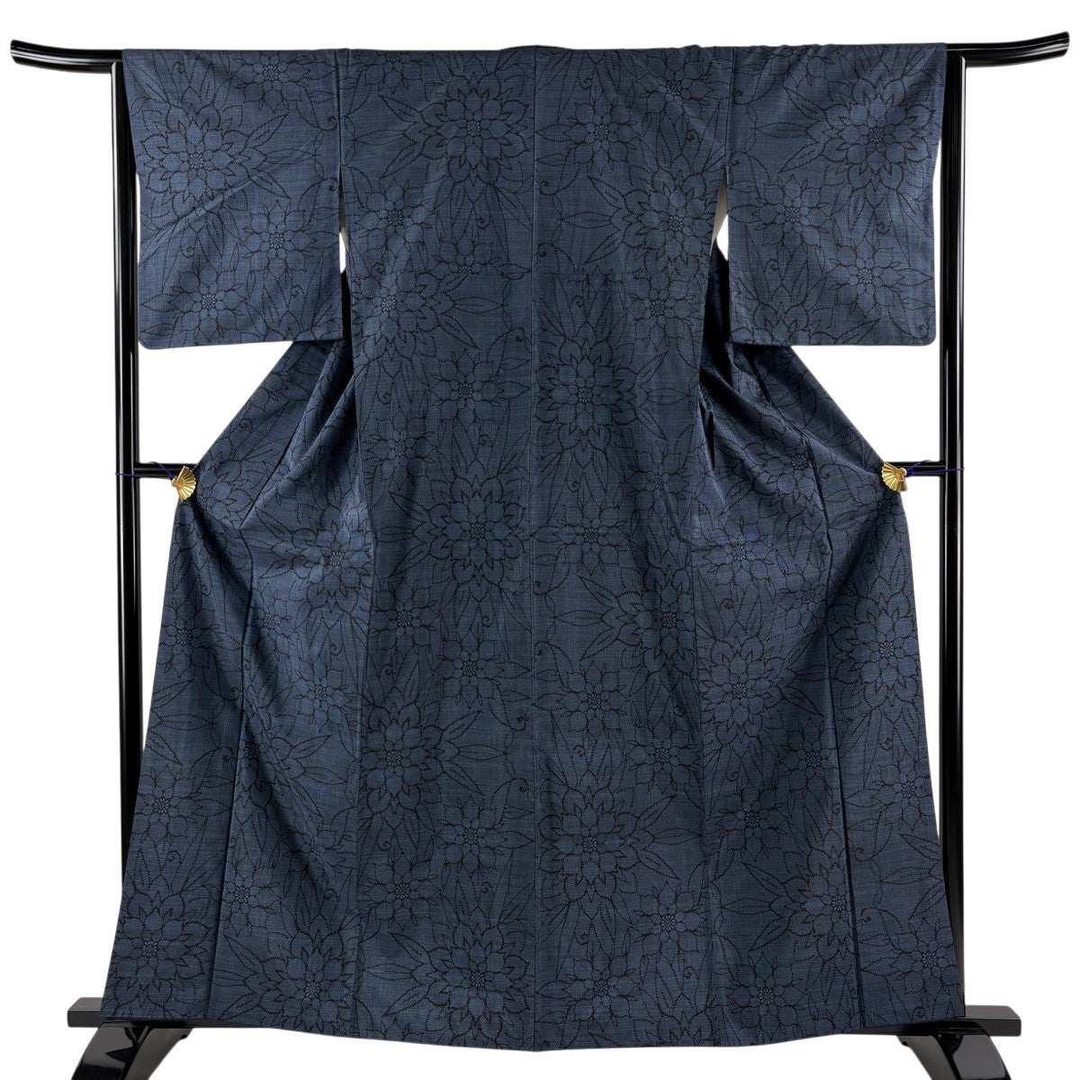 紬 身丈161cm 裄丈62cm S 袷 七宝 華文 紺色 正絹 優品｜中古・古着