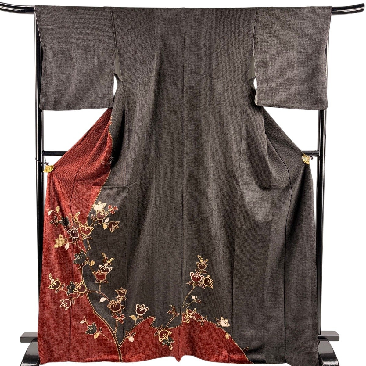 美品】 訪問着 身丈170cm 裄丈68cm L 袷 橘 疋田 金彩 染分け 赤黒