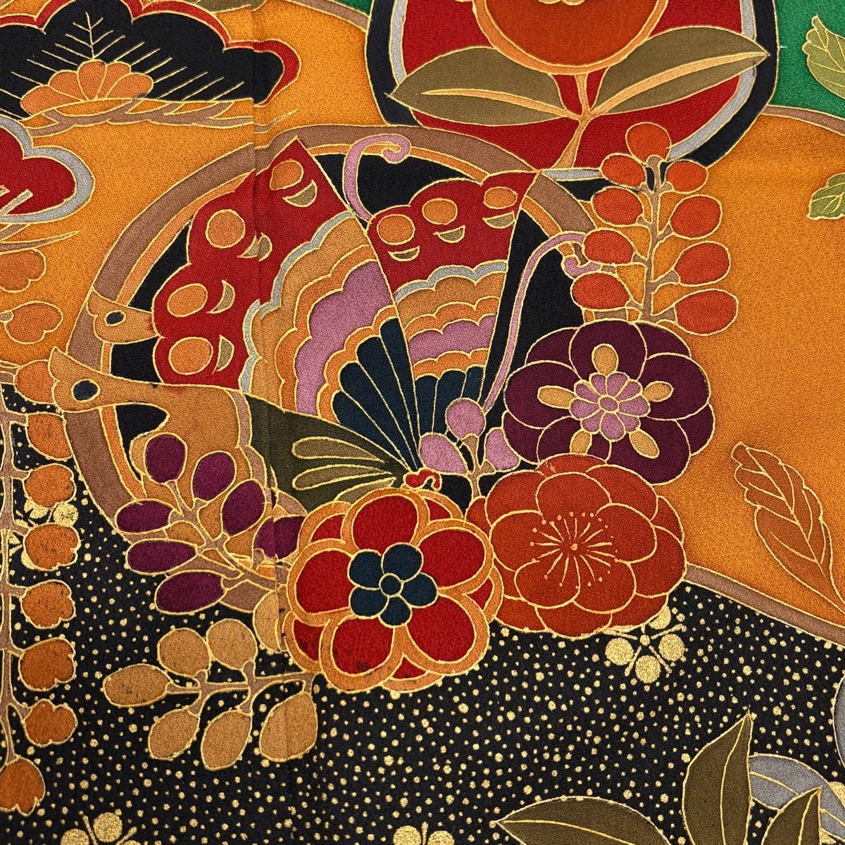 振袖 身丈163.5cm 裄丈66cm 正絹 名品 【中古】 振袖 身丈163cm 裄丈65cm M 袷 草花 流水 金通し 濃紫 正絹 名品｜中古