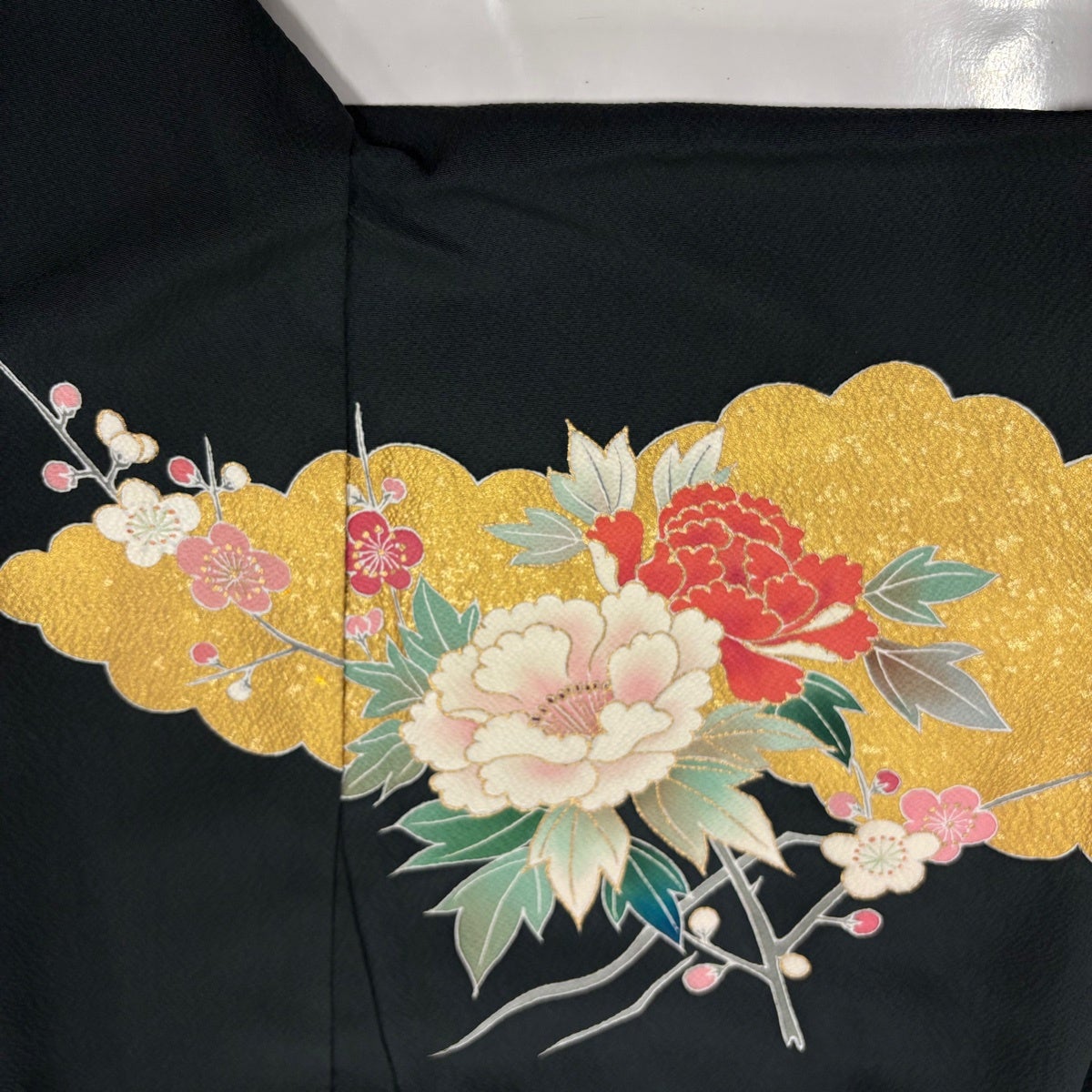 振袖 身丈160.5cm 裄丈68.5cm L 袷 菊 雲文 金彩 染め分け 深緑 正絹