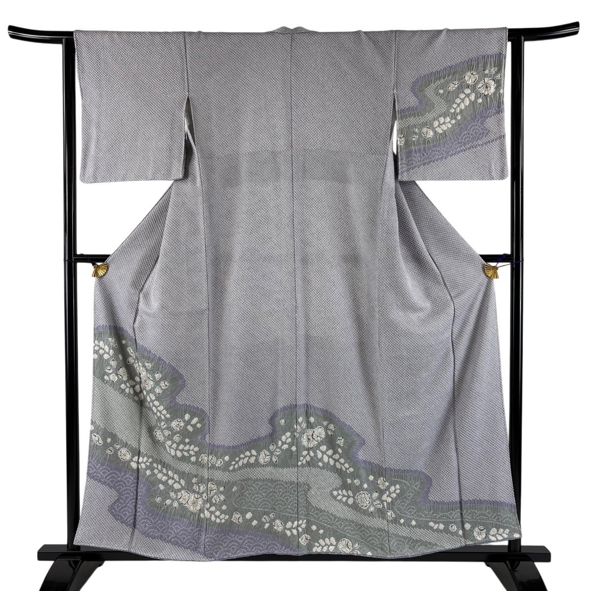 訪問着 身丈156cm 裄丈63cm S 袷 草花 青海波 絞り 灰紫 正絹 秀品