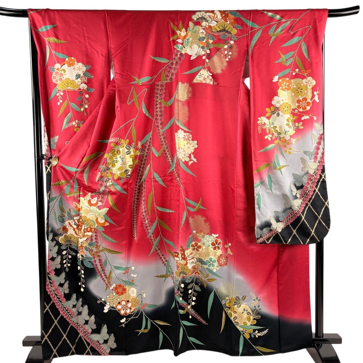 美品】 振袖 身丈163cm 裄丈66cm M 袷 笠松 菊 赤 正絹 秀品｜中古