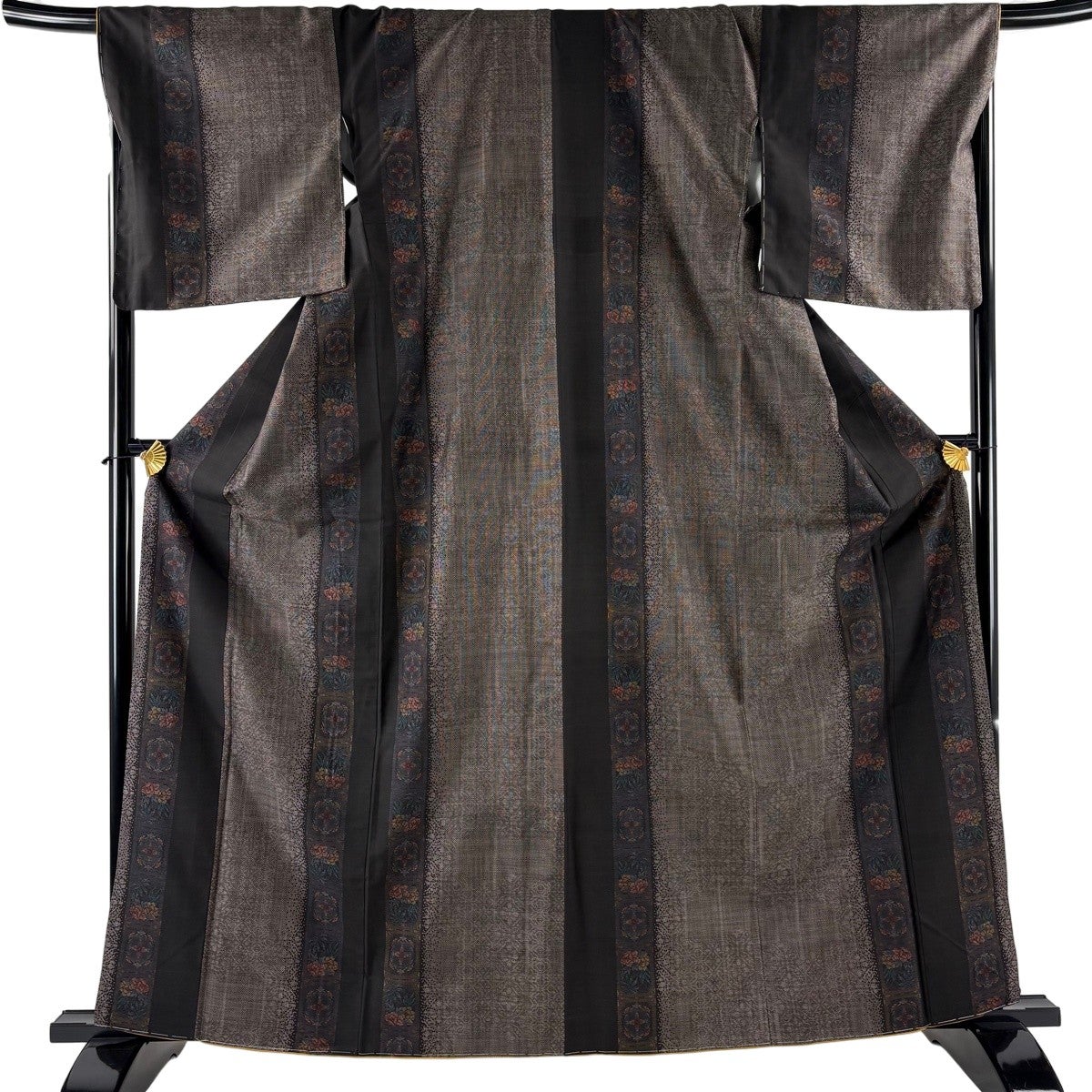 『福福さま専用❣』トールサイズ　紬 身丈174 　裄丈71 正絹 紬 身丈166cm 裄丈67.5cm L 袷 花鳥 寄せ柄 灰紫 正絹 優品｜中古