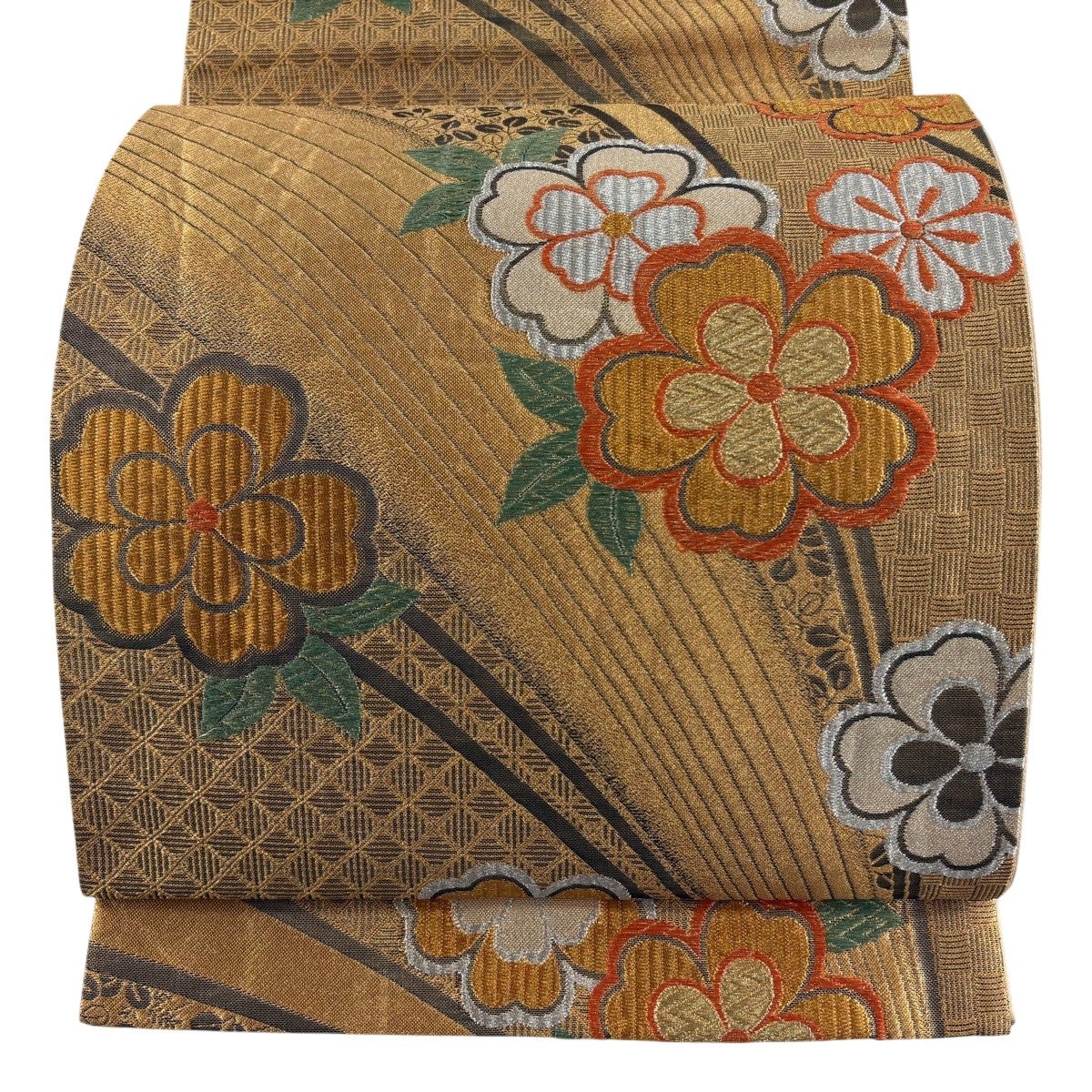 袋帯 秀品 振袖向き 桜 尾長鳥 金銀糸 箔 銀色 六通 正絹｜中古・古着