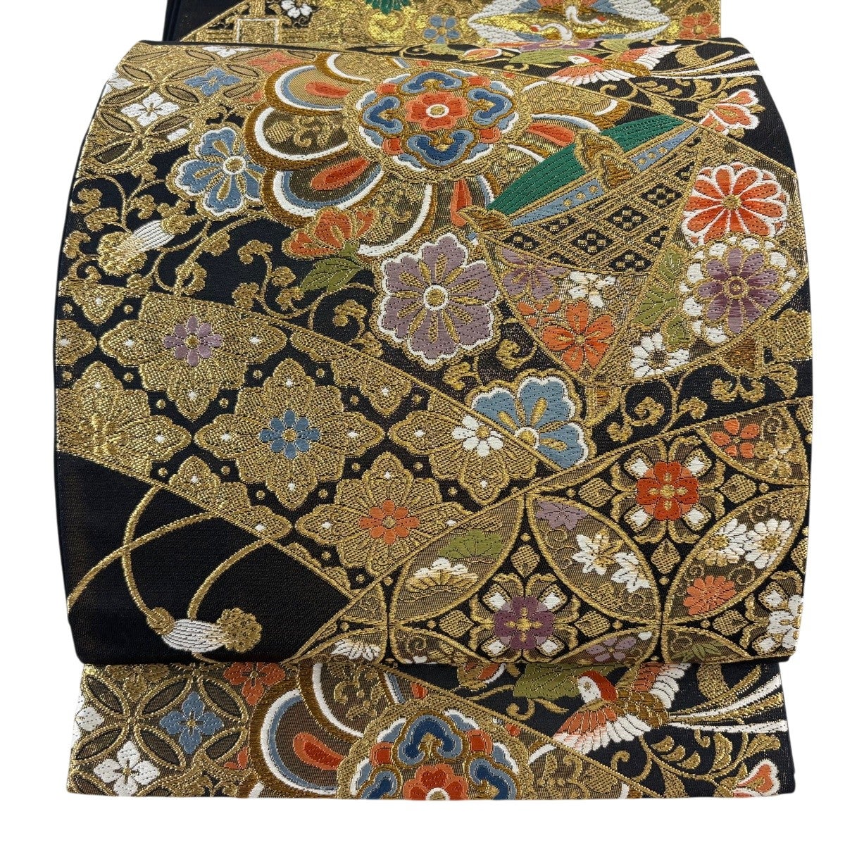 美品】 袋帯 秀品 華文 花鳥 唐織 金糸 黒 六通 正絹｜中古・古着