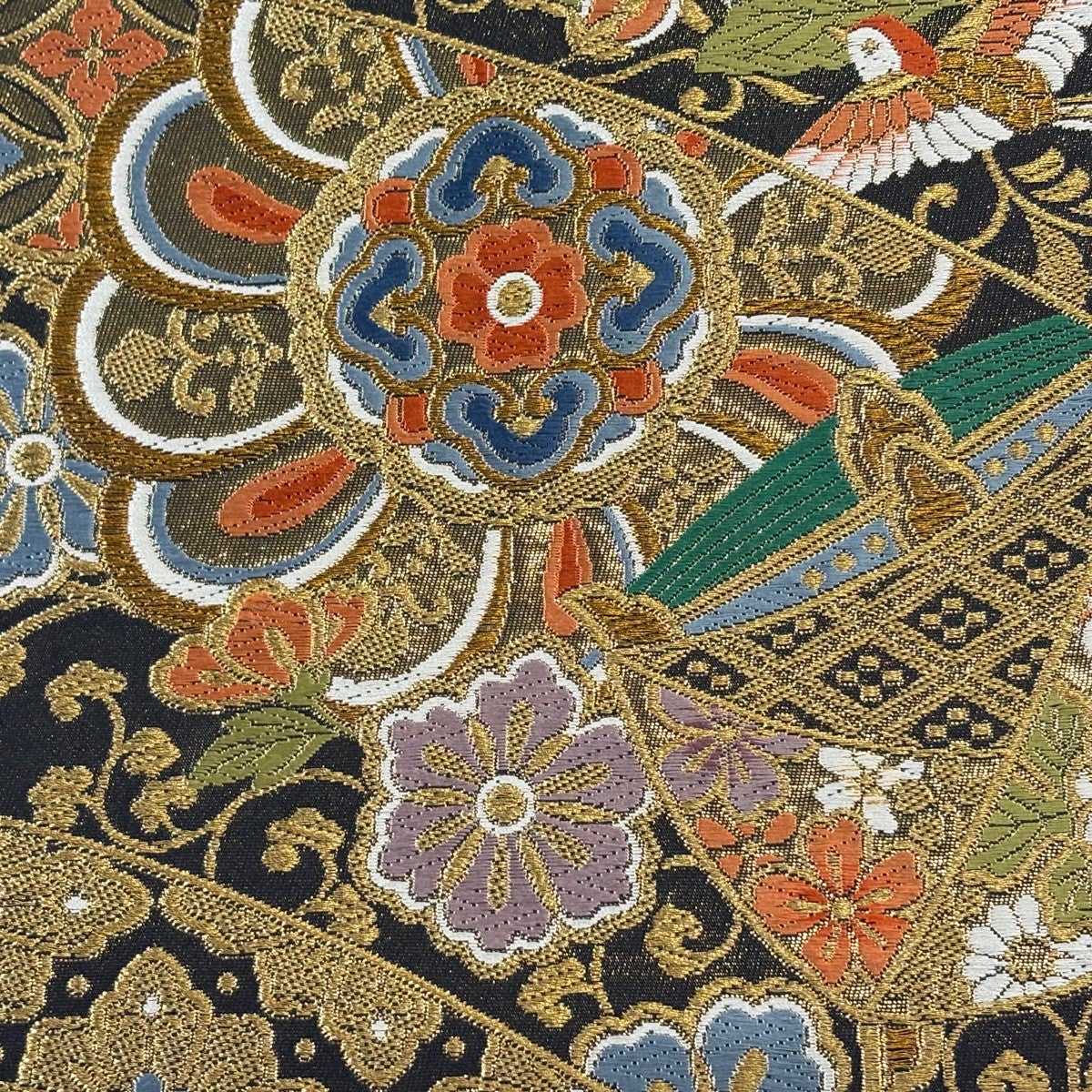 美品】 袋帯 秀品 華文 花鳥 唐織 金糸 黒 六通 正絹｜中古・古着