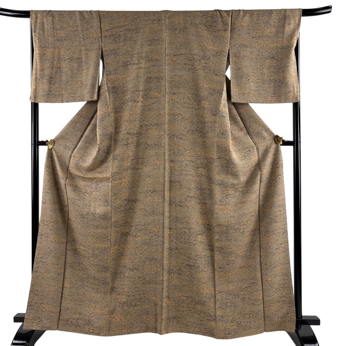 美品】 小紋 身丈165cm 裄丈69cm L 袷 紬地 花唐草 灰茶 正絹 秀品