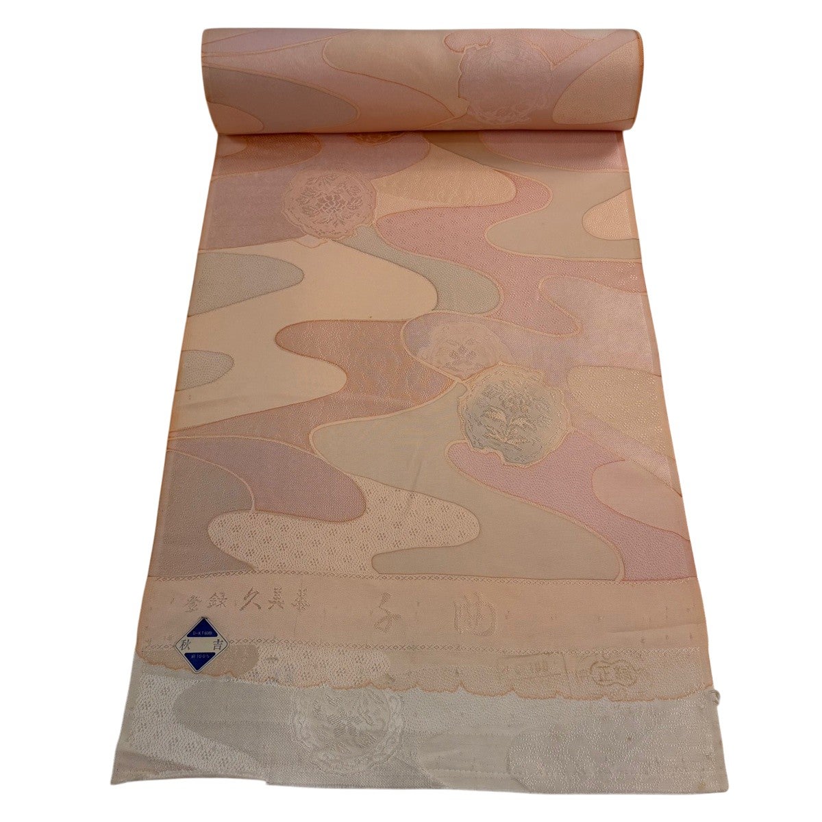 反物 秀品 色無地 堅牢染 地紋 ピンクベージュ 正絹｜中古・古着