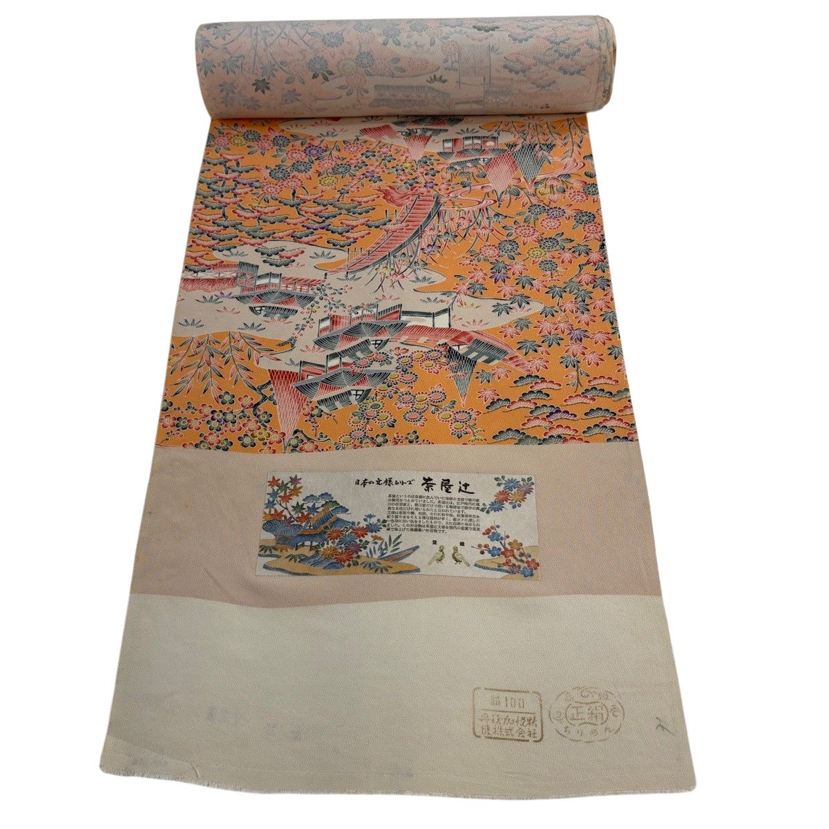 反物 秀品 小紋 松竹梅 流水 縮緬 クリーム 正絹｜中古・古着