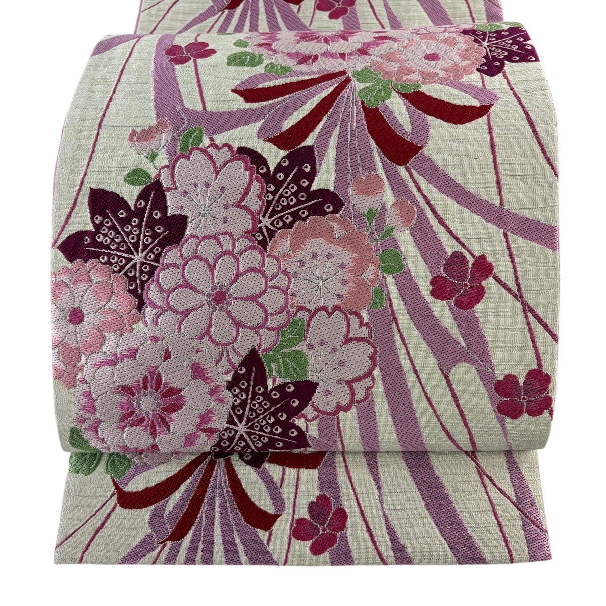 袋帯 秀品 虹彩文様 花鳥 花唐草 灰白 六通 正絹｜中古・古着
