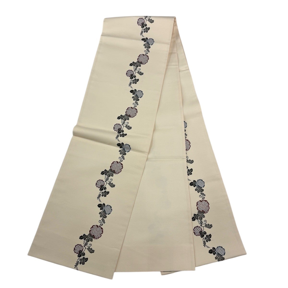 美品】 紬 身丈162cm 裄丈63cm S 袷 袋帯セット 草花 墨色 正絹 秀品