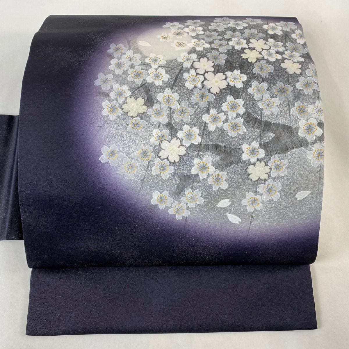 名古屋帯 美品 逸品 桜 月 銀糸 ぼかし 黒 正絹 ｜中古・古着