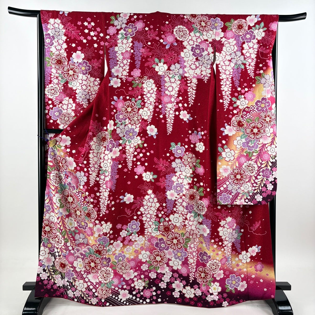 美品】 振袖 身丈167cm 裄丈67cm M 袷 袋帯フルセット 雪輪 桜 銀通し