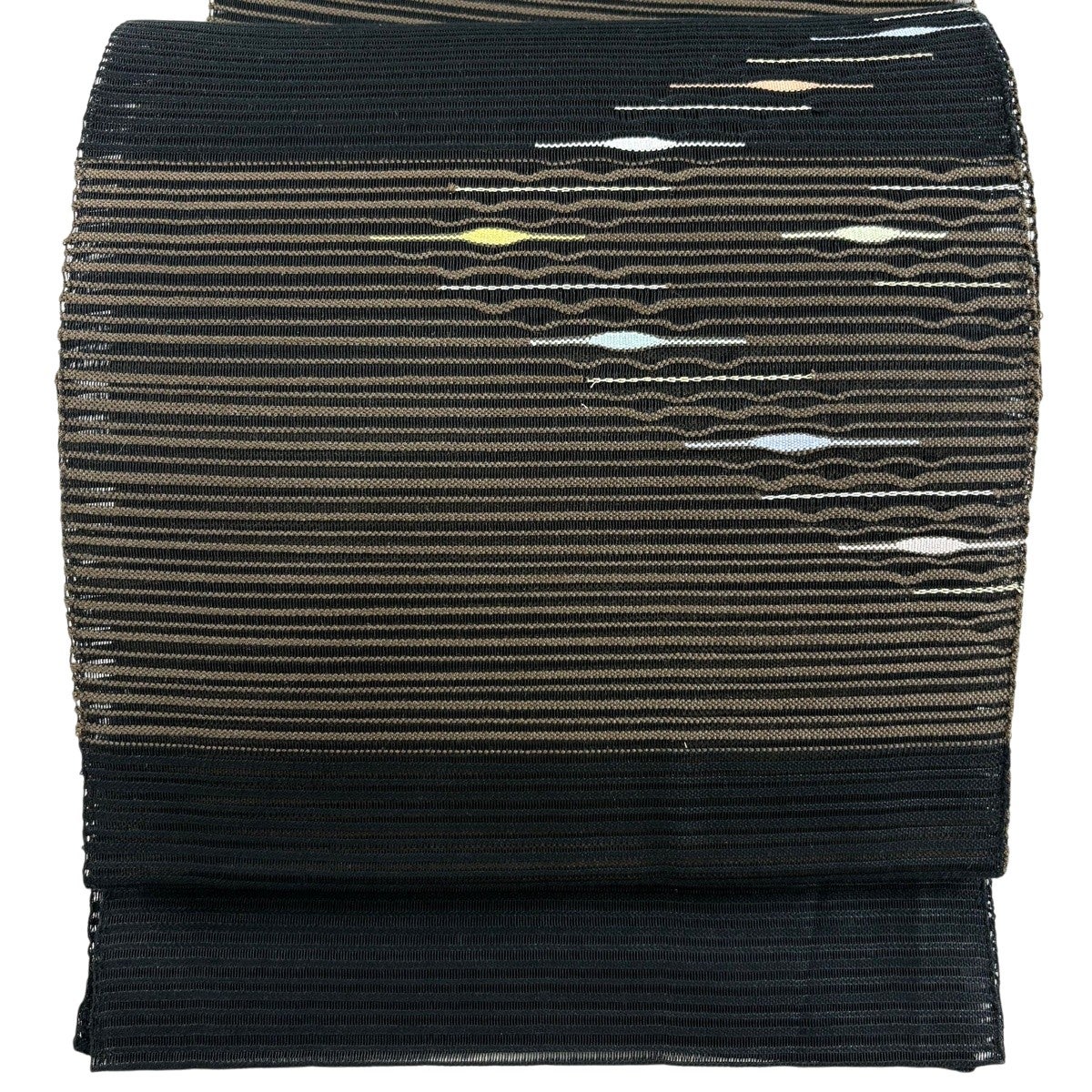 美品】 名古屋帯 秀品 夏帯 絽 幾何学 金銀糸 箔 黒 正絹｜中古・古着