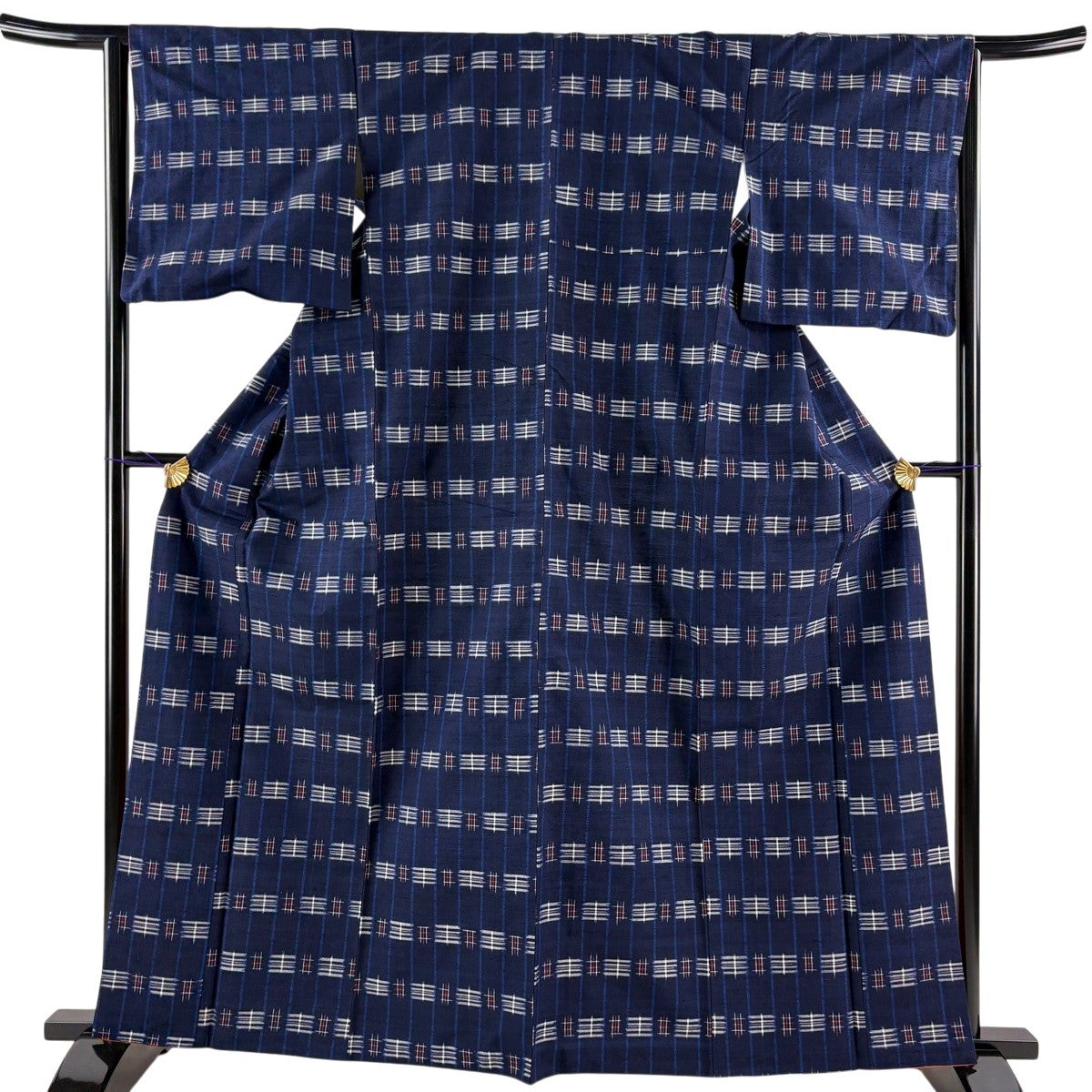 20%OFF 紬 身丈163cm 裄丈64.5cm M 袷 置賜紬 証紙あり 縦縞 幾何学