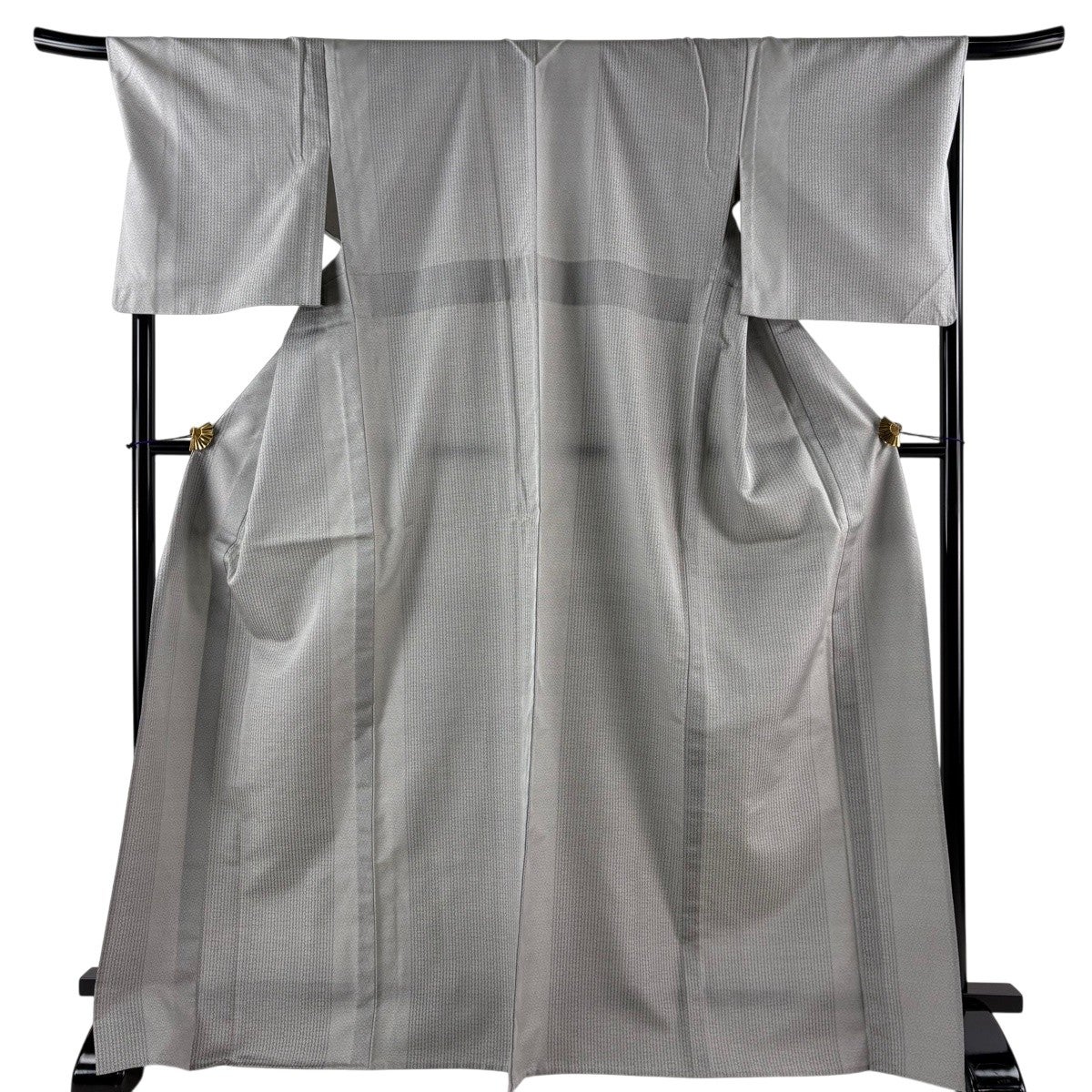 お召 身丈158cm 裄丈63.5cm 正絹 名品 【中古】 美品】 お召 身丈158cm 裄丈63cm S 単衣 縦縞 灰茶 正絹 逸品｜中古