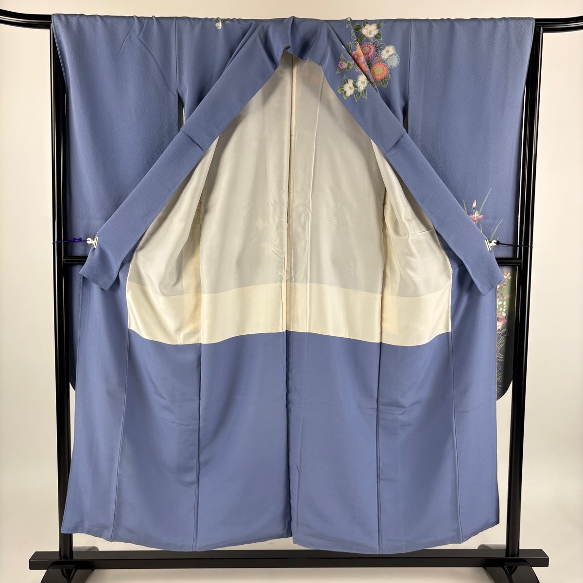 振袖 身丈153cm 裄丈66cm M 袷 草花 流水 青紫 正絹 逸品｜中古・古着