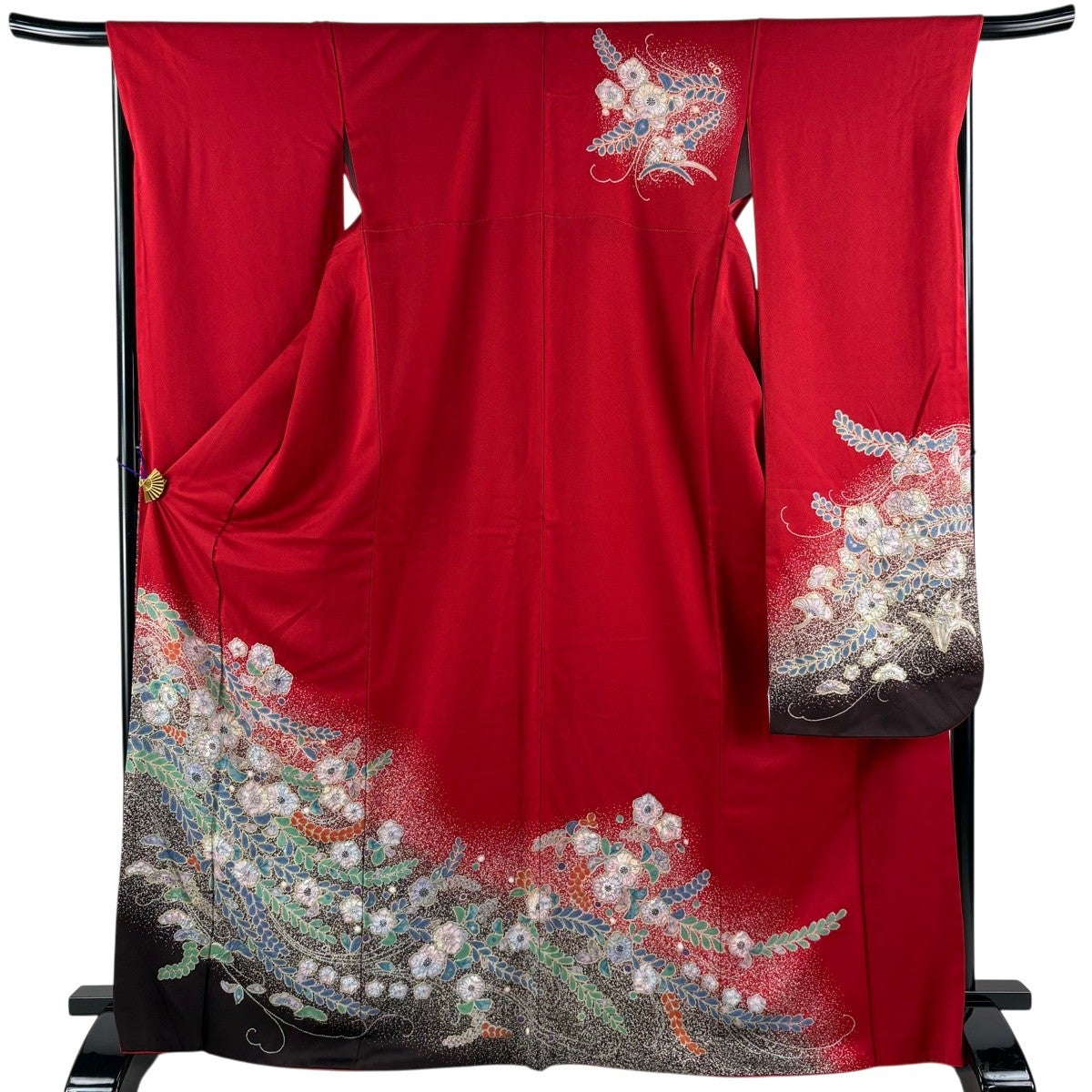 振袖 身丈169.5cm 裄丈67.5cm L 袷 辻が花 笠松 金彩 赤 正絹 秀