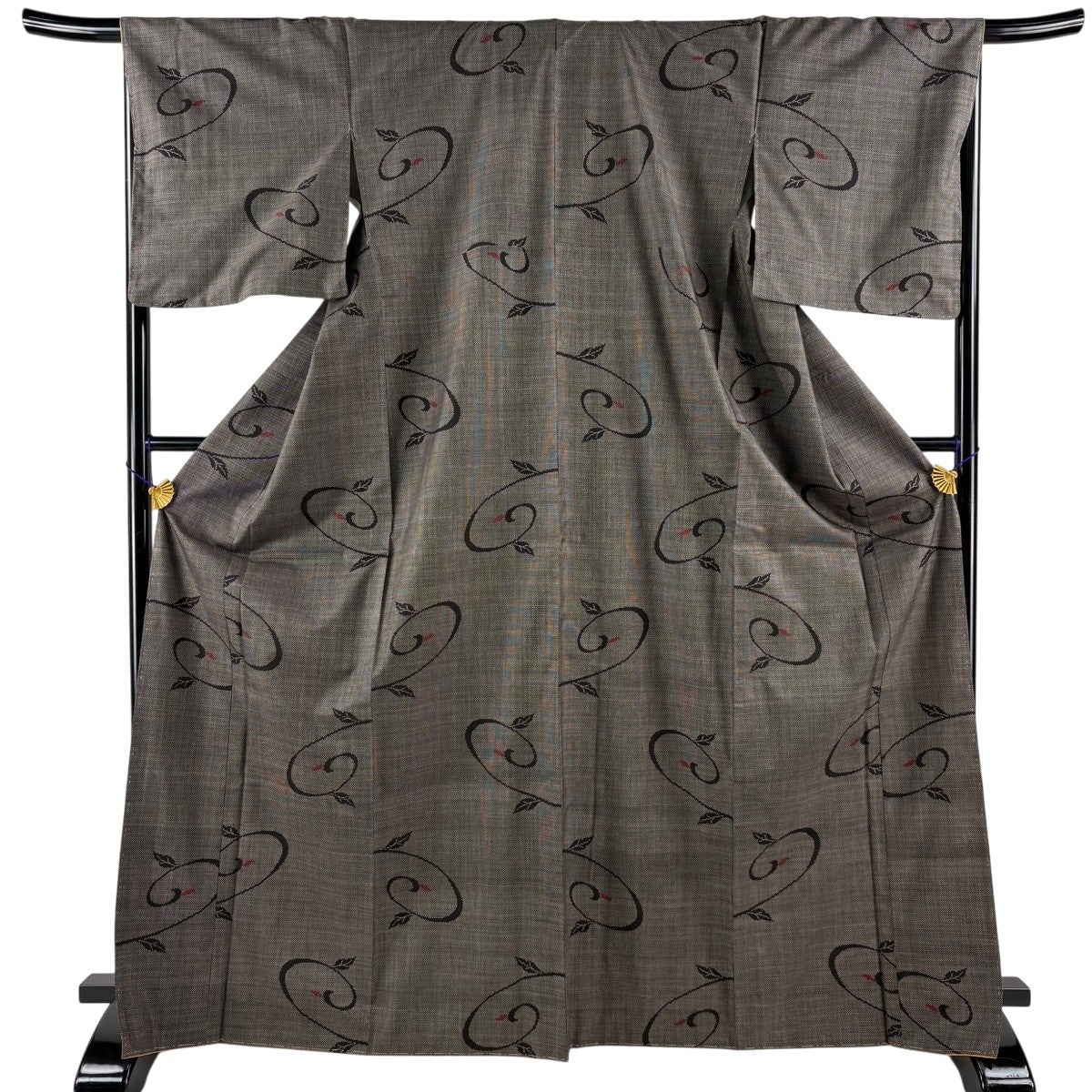 未使用品　単衣 紬 グレー 　身丈160cm 裄丈63.5cm お洒落 正絹 紬 身丈160.5cm 裄丈68.5cm L 袷 縦縞 灰色 正絹 秀品｜中古・古着