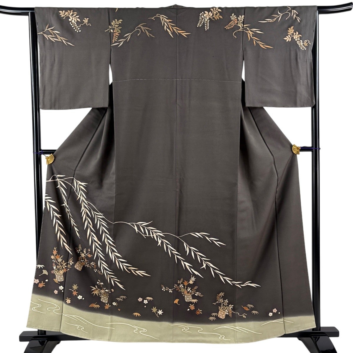 訪問着 身丈169cm 裄丈69cm L 袷 菊 松梅 金銀彩 金糸 薄緑 正絹 秀品