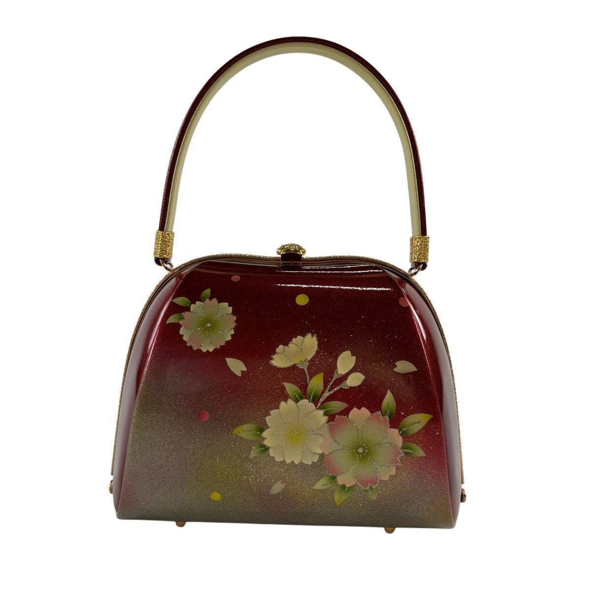 美品】和装バッグ 逸品 OKAJIMA 花唐草 金彩 金茶 正絹 和装小物｜中古