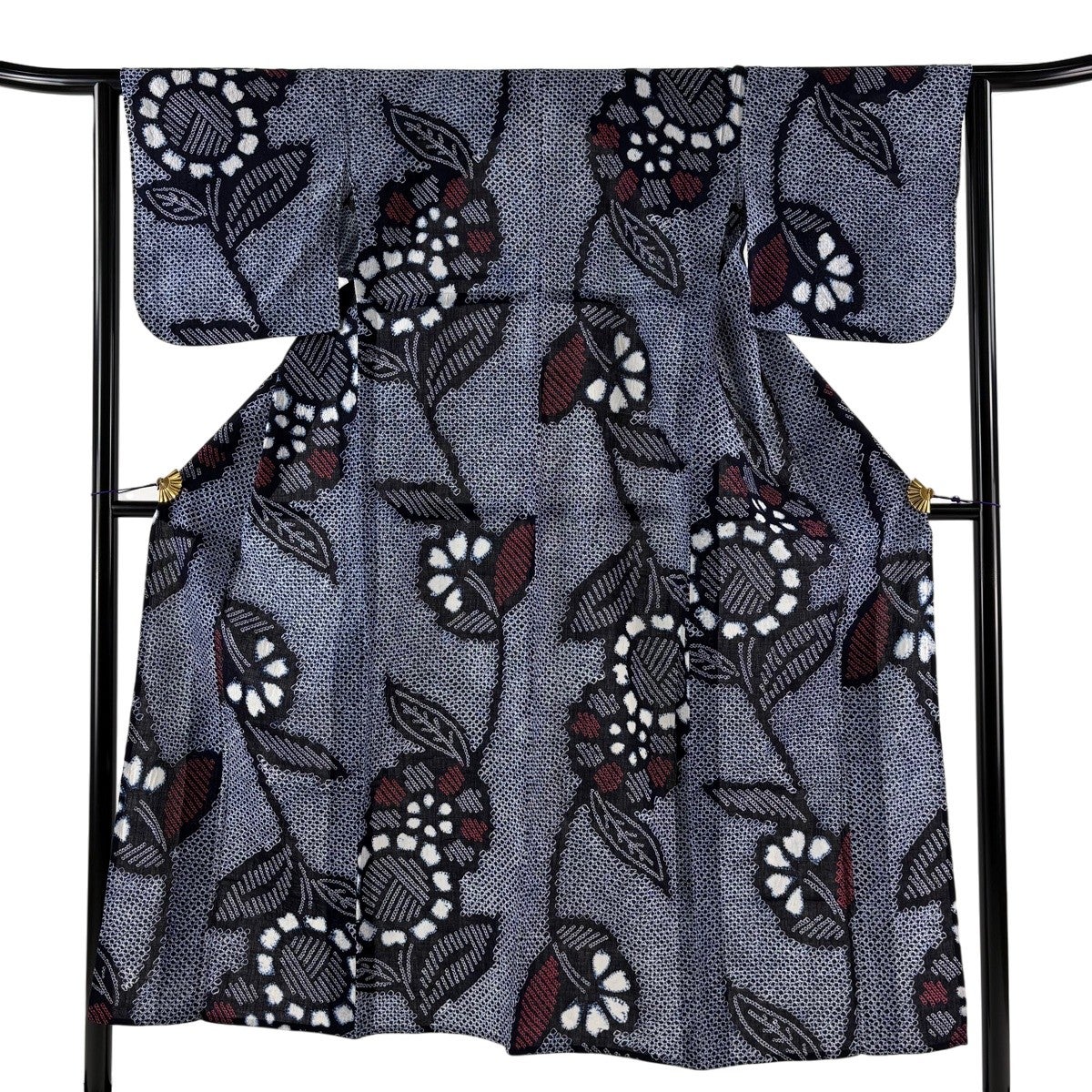 30%OFF 【美品】 浴衣 身丈148.5cm 裄丈63cm S 絞り浴衣 草花 紺色 綿