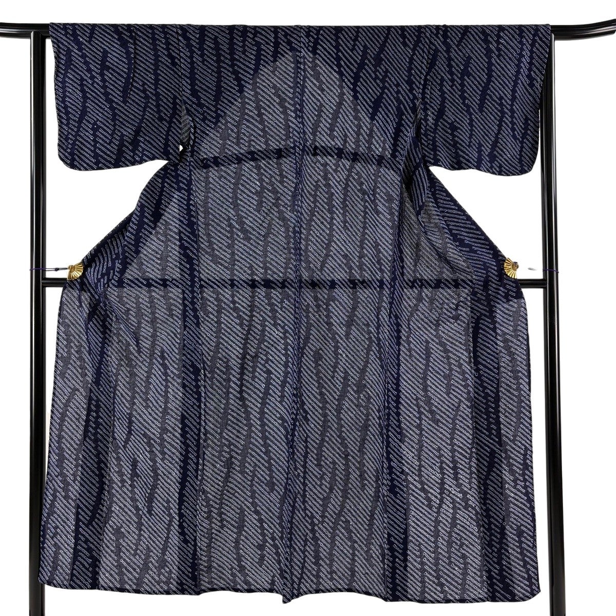 美品】 浴衣 身丈147.5cm 裄丈61cm S 絞り浴衣 草花 亀甲 濃紺 綿 名品