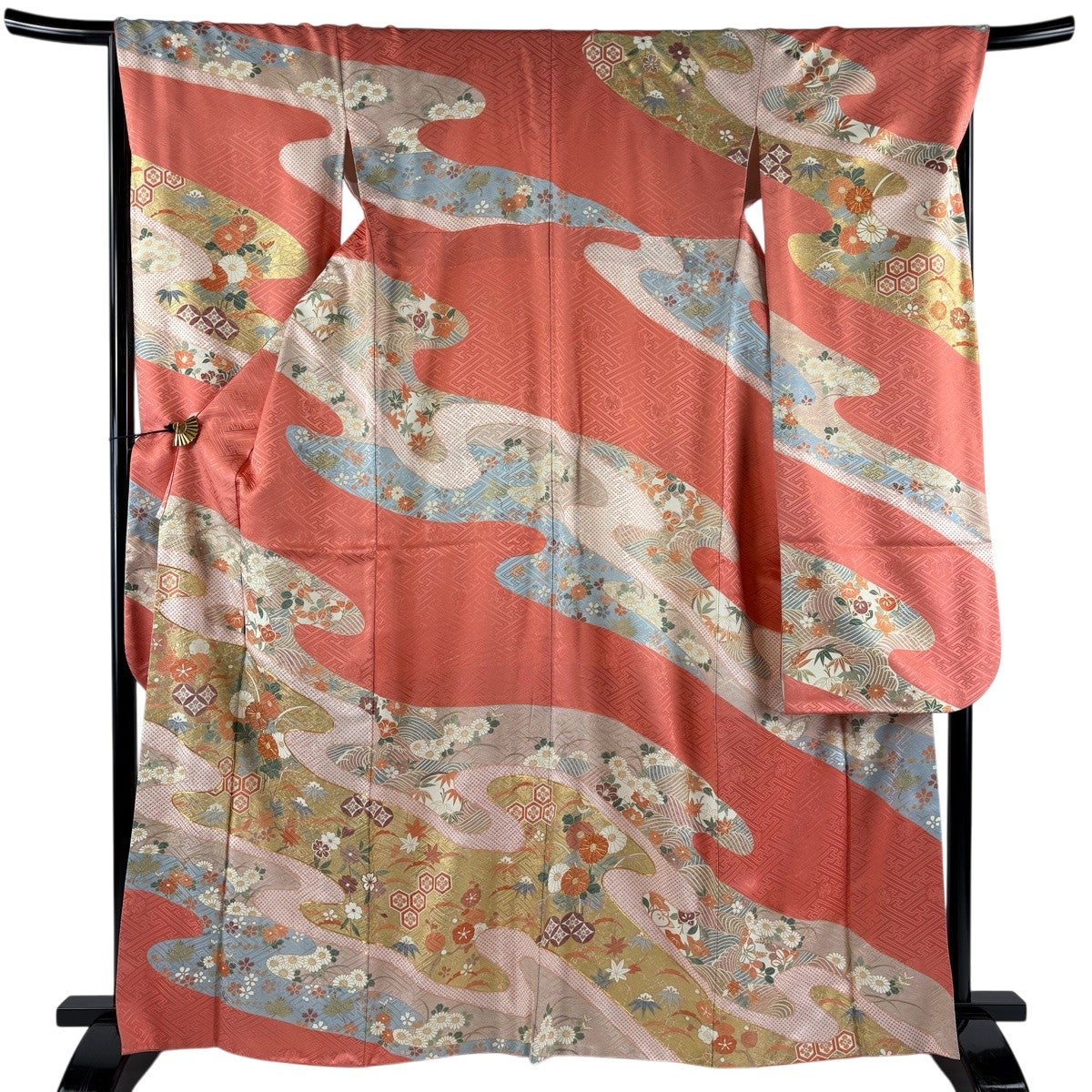 振袖 身丈165cm 裄丈67.5cm 正絹 秀品 振袖 身丈165cm 袷 サーモン 鞠 赤紫
