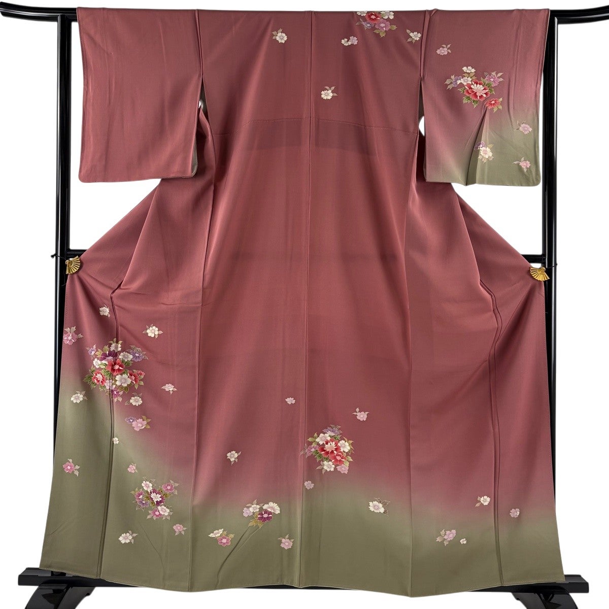付下げ 身丈159cm 裄丈63cm S 袷 流水 枝葉 金彩 青灰色 正絹 秀品