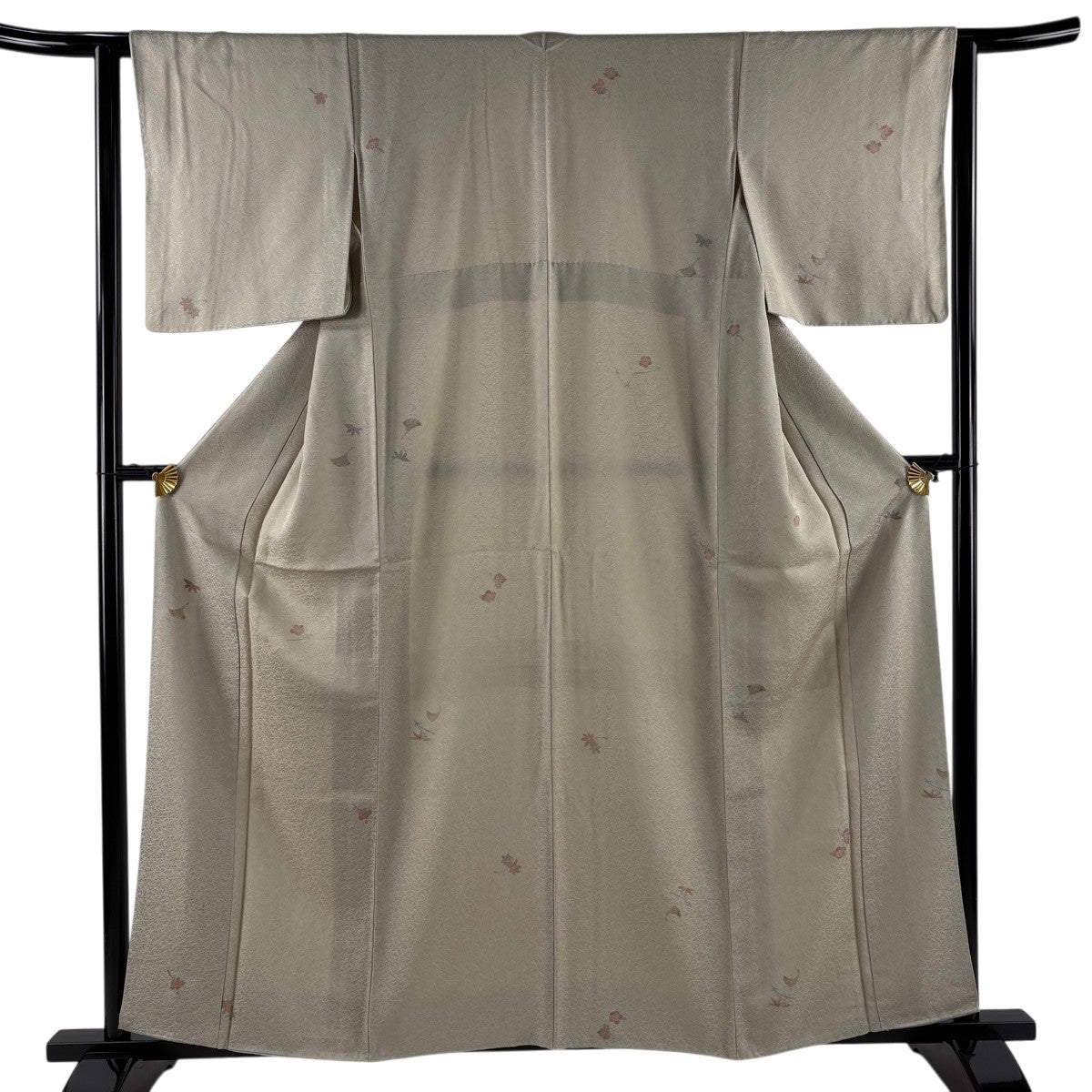 小紋 身丈158.5cm 裄丈63cm S 袷 浅井青仁 落款あり 銀杏 枝梅 金彩 灰