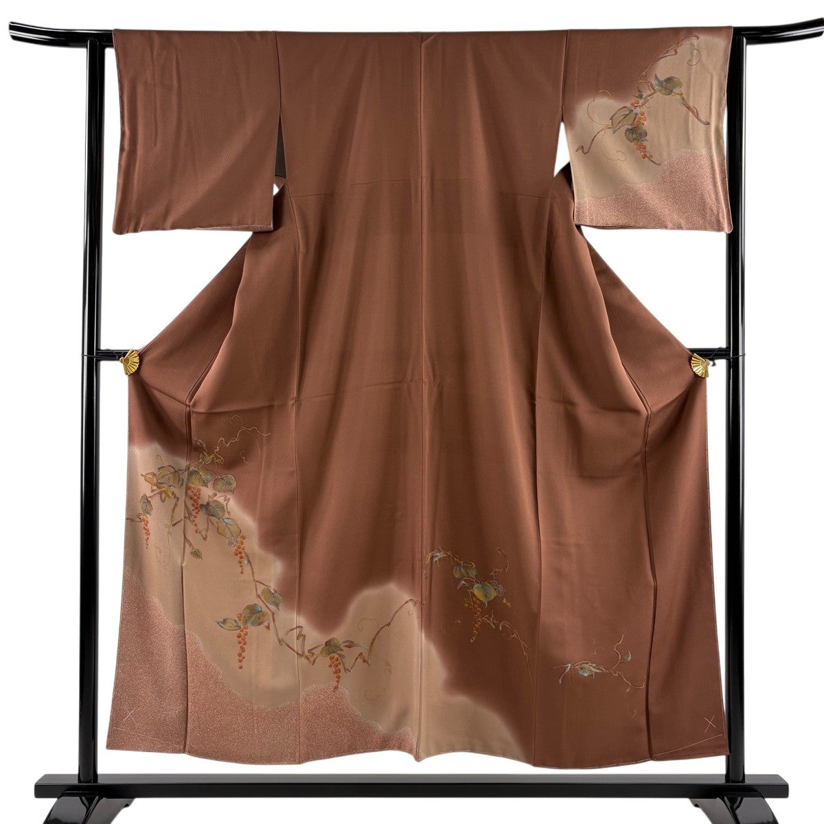 美品】 付下げ 身丈171cm 裄丈69cm L 袷 霞 横縞 染め分け 茶緑色 正絹