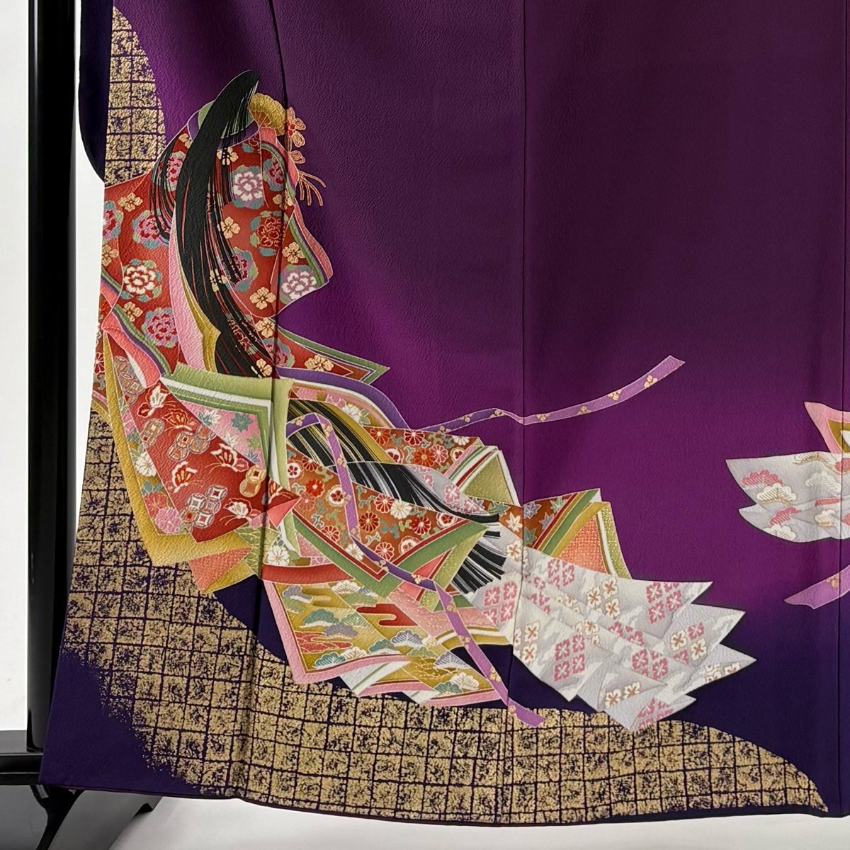 正絹 振袖 紫 古典柄 梅牡丹 金彩 地紋 身丈159 裄63 袖丈105 振袖／牡丹の記憶／紫 | 振袖レンタル·購入や成人式の着付けは「きもの