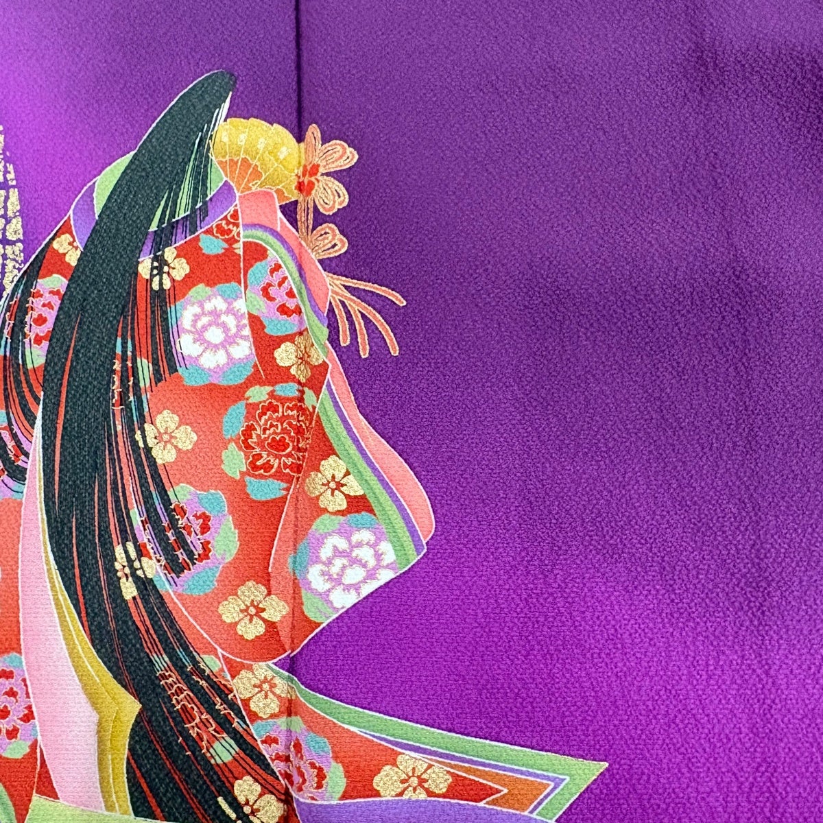 振袖 身丈163cm 裄丈65.5cm M 袷 姫 草花 金彩 ぼかし 紫 正絹 秀品