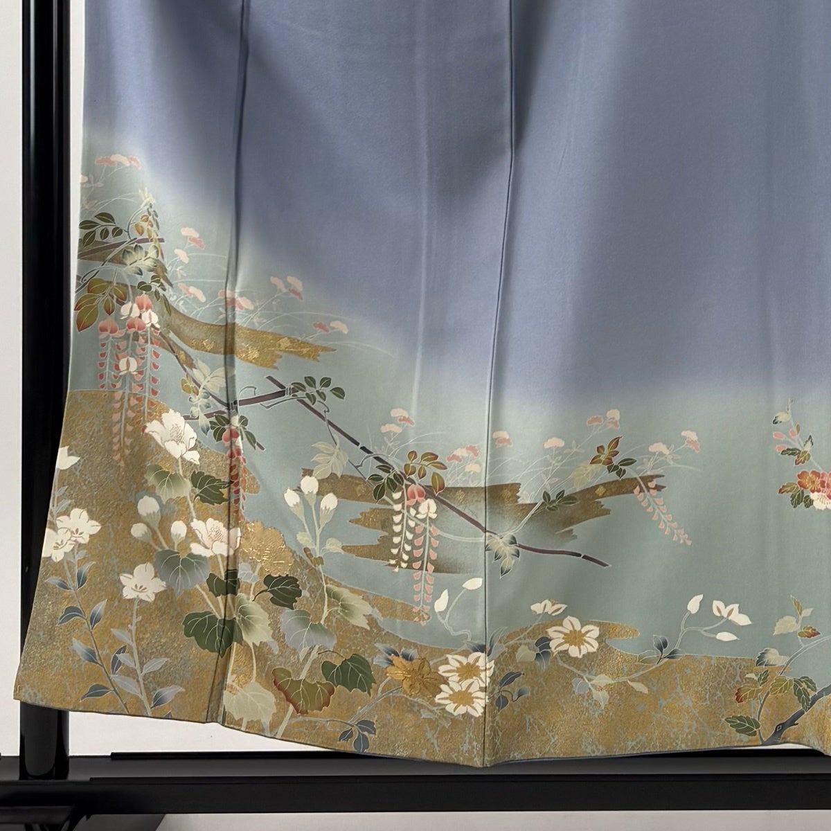 訪問着 身丈155.5cm 裄丈63cm S 袷 落款あり 藤 霞 金彩 染め分け 青