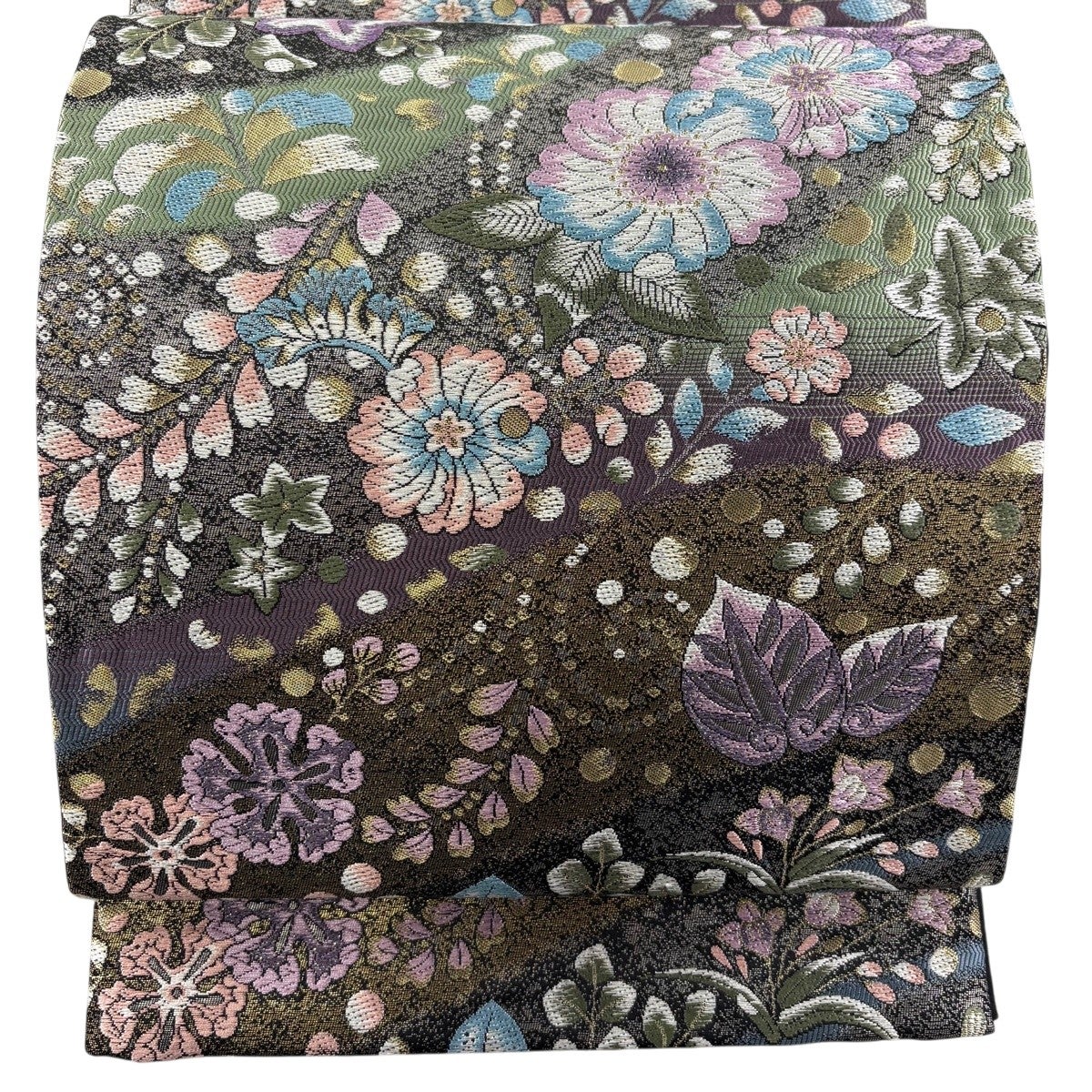 美品】 袋帯 逸品 佐波理 落款あり 外箱付き 遠山祝松文様 箔散らし 美品】 袋帯 逸品 佐波理 落款あり 外箱付き 遠山祝松文様 箔散らし