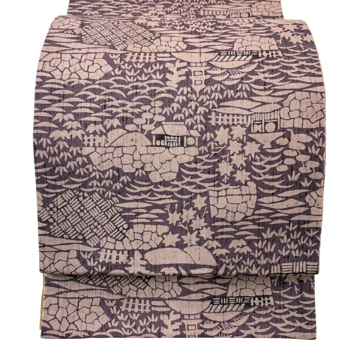 美品】 名古屋帯 名品 花唐草 銀糸 箔 灰紫 正絹｜中古・古着
