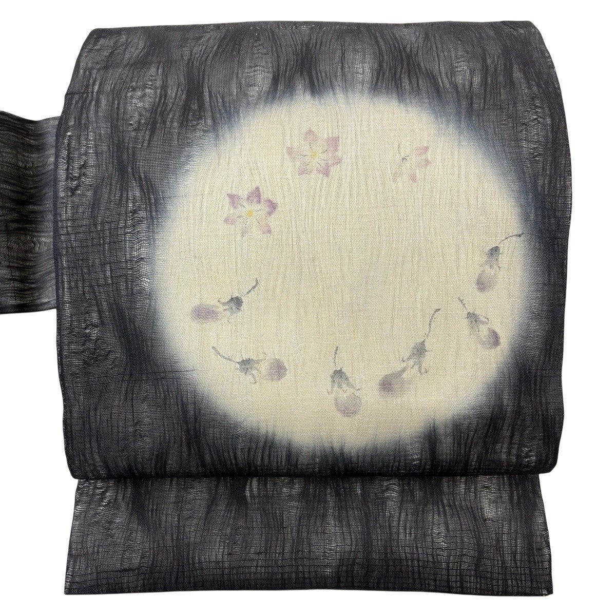 袋帯 秀品 夏帯 うさぎ 月 銀糸 黒 お太鼓柄 正絹｜中古・古着