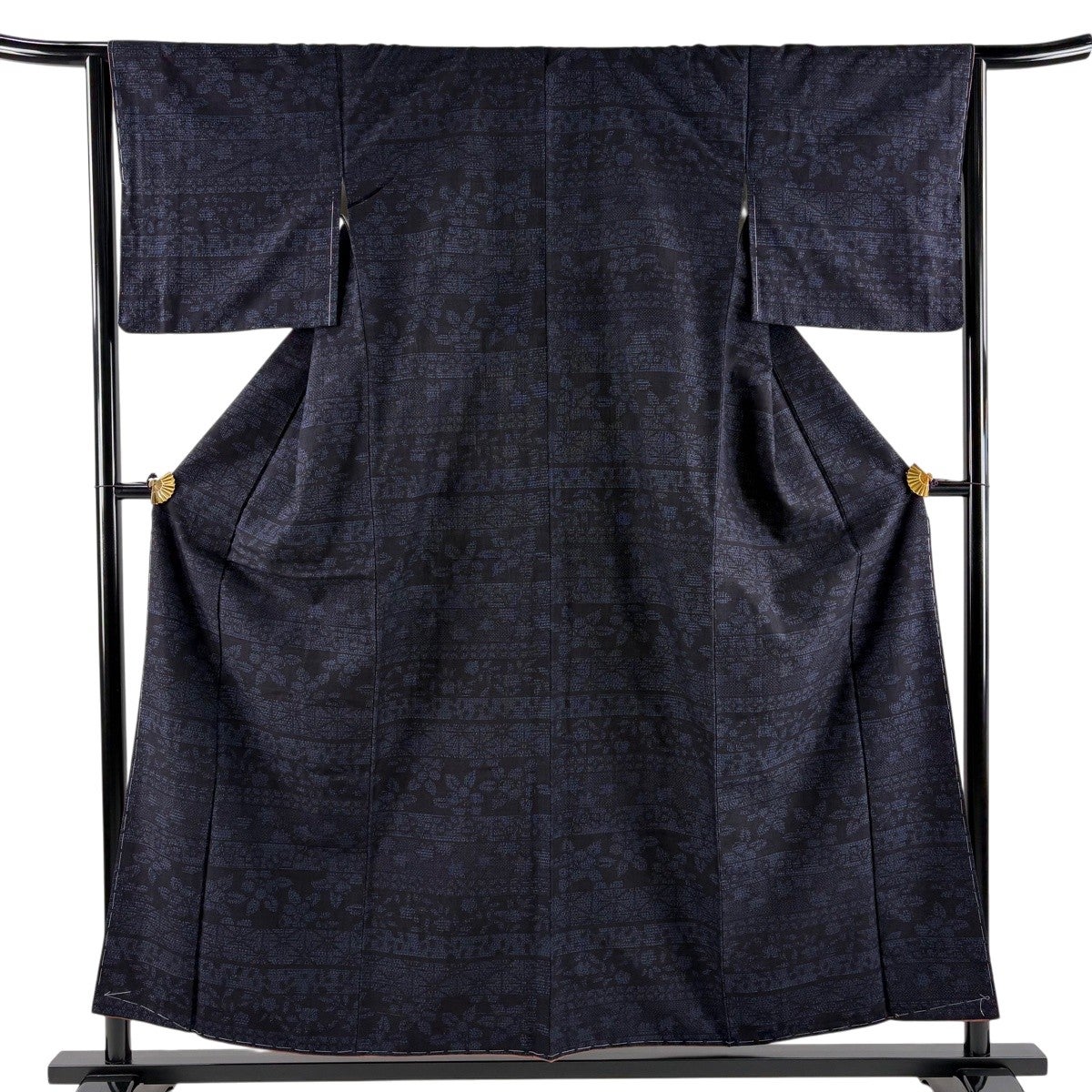 紬 身丈156.5cm 裄丈67cm M 袷 縦縞 濃紺 正絹 秀品｜中古・古着